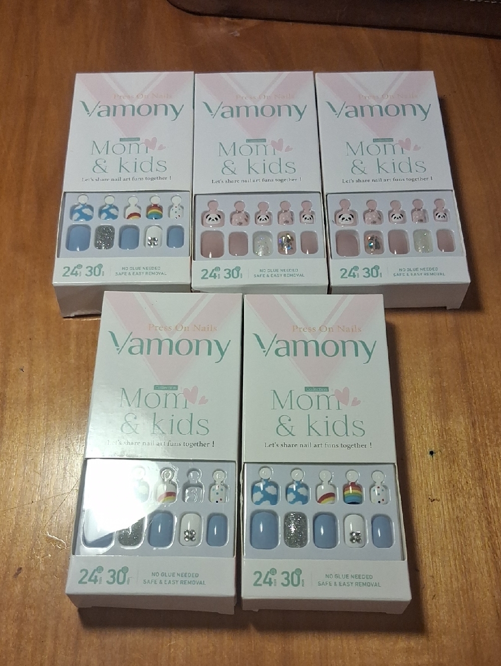 Vamony Mom & Kids Press-On Nail Sets - Pastel Blue & Pink 5